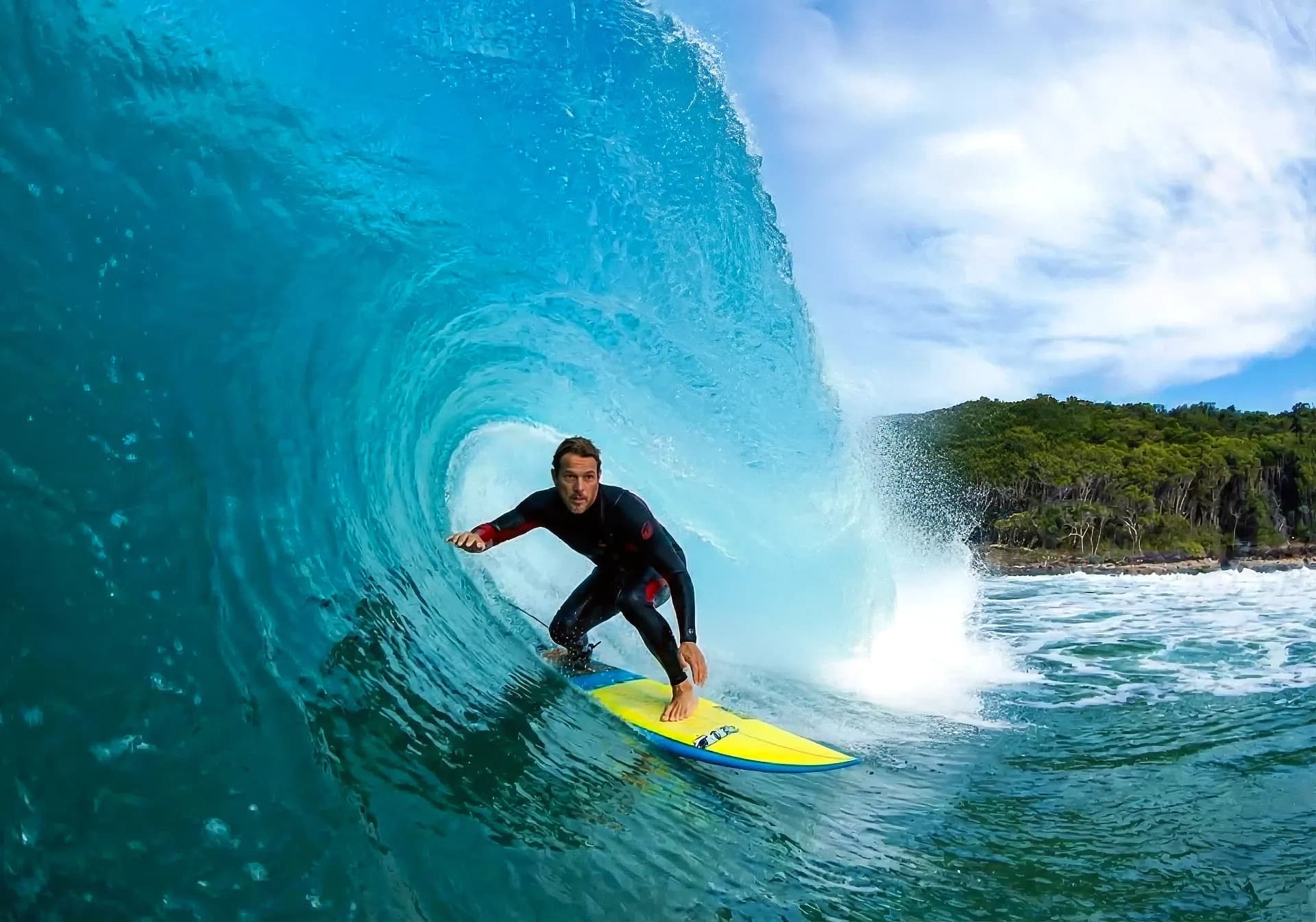 Surfer riding a wave
